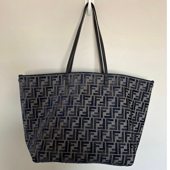 Fendi FF Zucca Monogram Dark Blue Large Roll Reversible Shopper - Picture 1 of 16